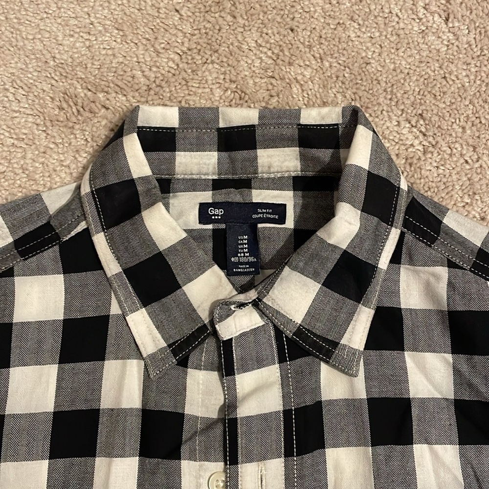 GAP Shirt Mens Medium Black and White Checkers Long Sleeve - Picture 3 of 5